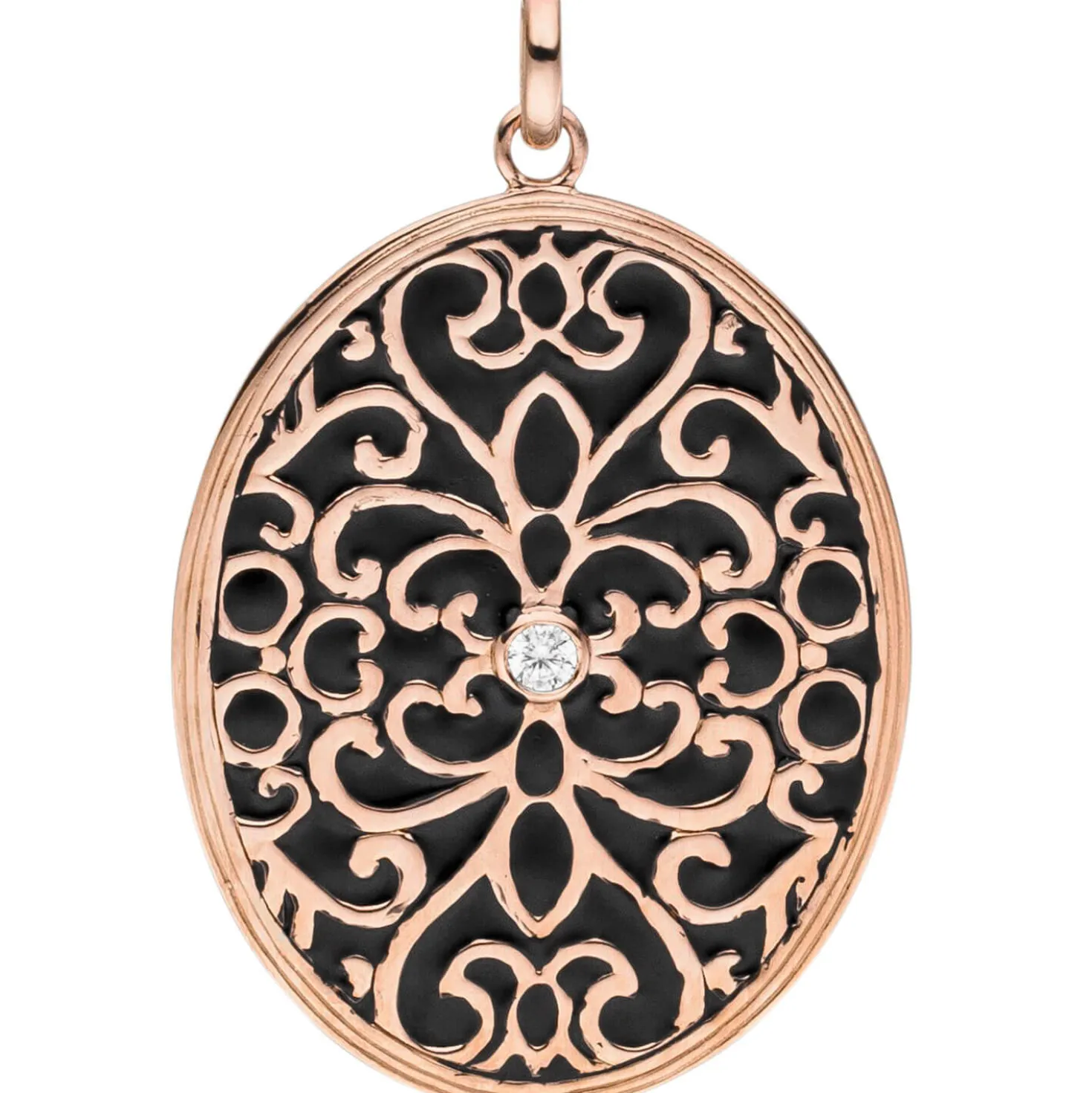 Ovaler Anhänger mit Ornament Muster 925 Silber rotgold vergoldet Zirkonia