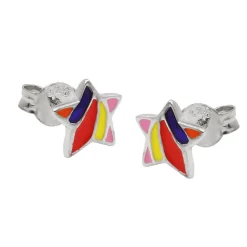Paar bunte Ohrstecker Sterne 7x7mm farbig emailliert 925 Silber Kinder