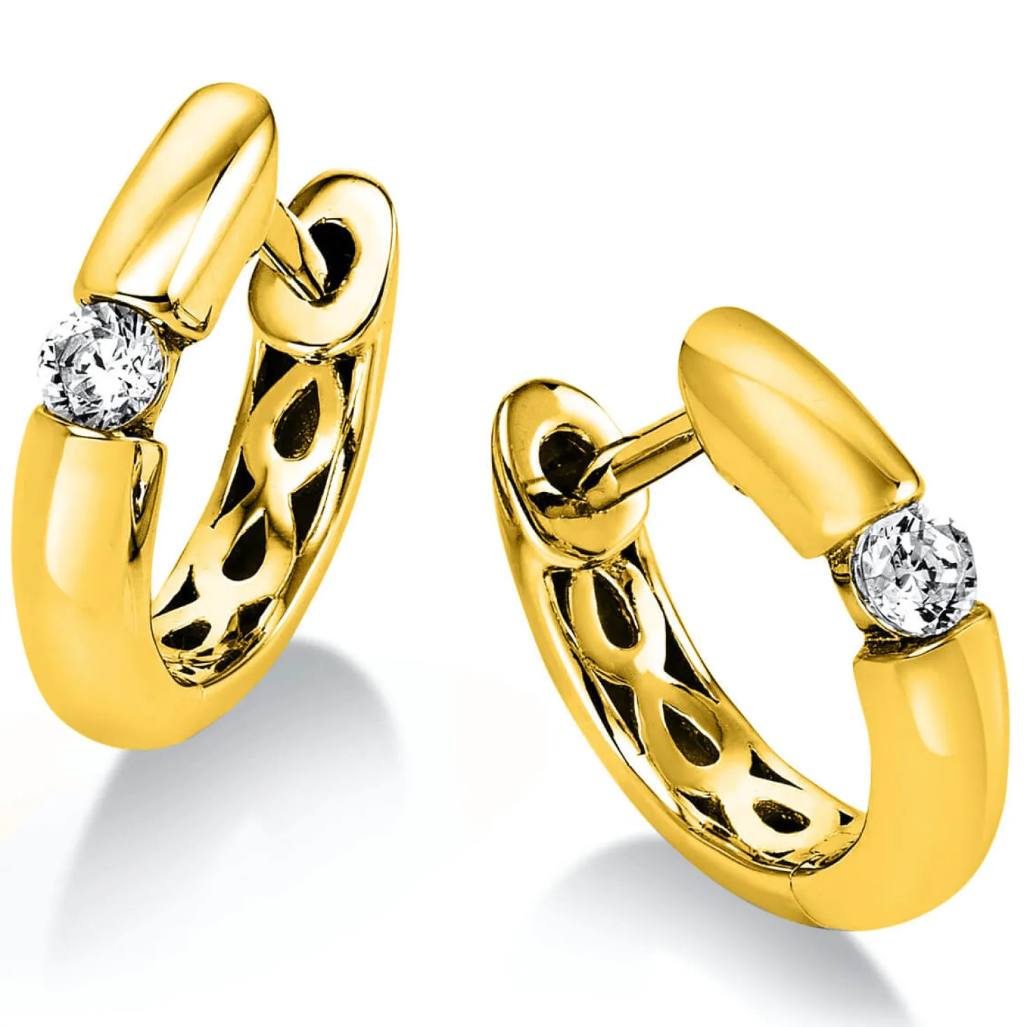 Paar Creolen aus 585 Gold Gelbgold mit 2 Diamanten Brillanten 0,10 Ct.
