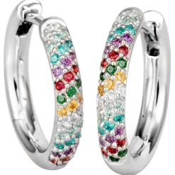 Paar Creolen aus 585 Gold Weißgold mit 74 bunten Diamanten Brillanten multicolor