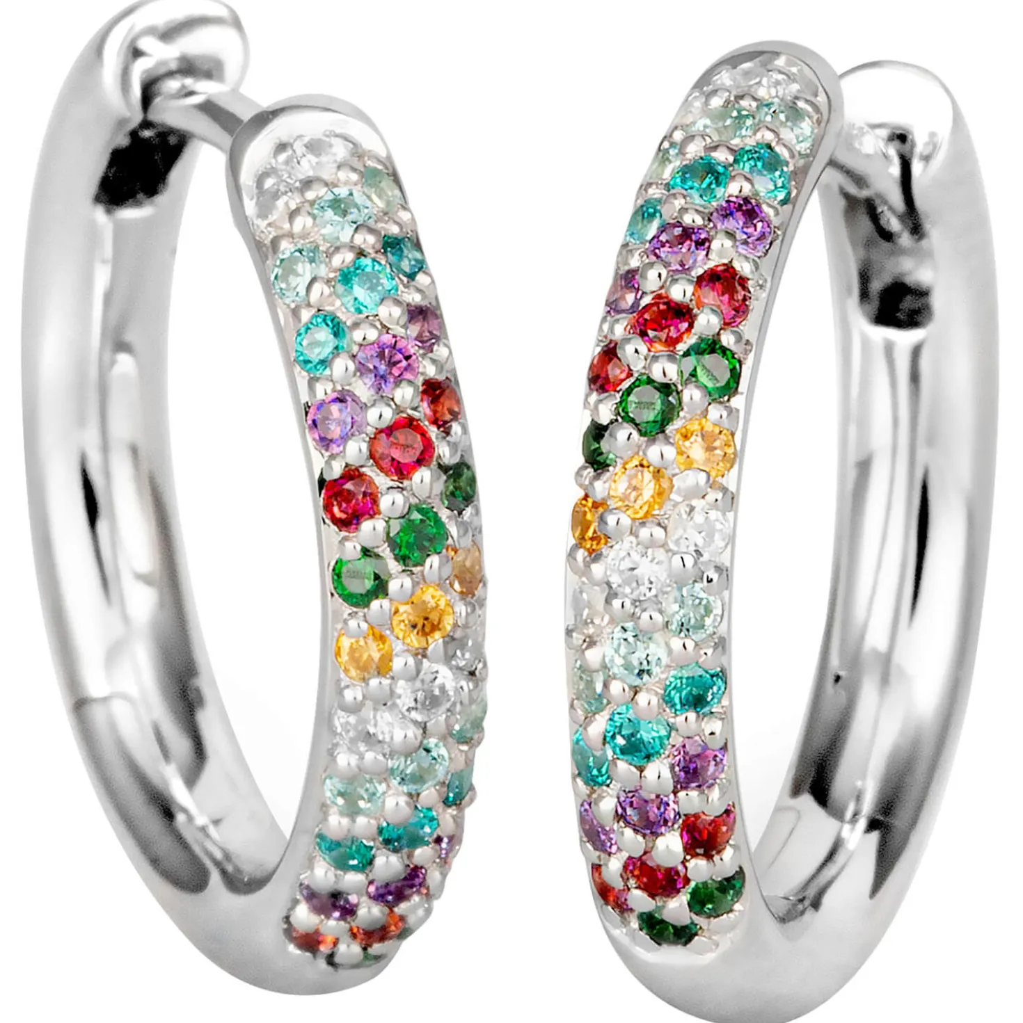 Paar Creolen aus 585 Gold Weißgold mit 74 bunten Diamanten Brillanten multicolor