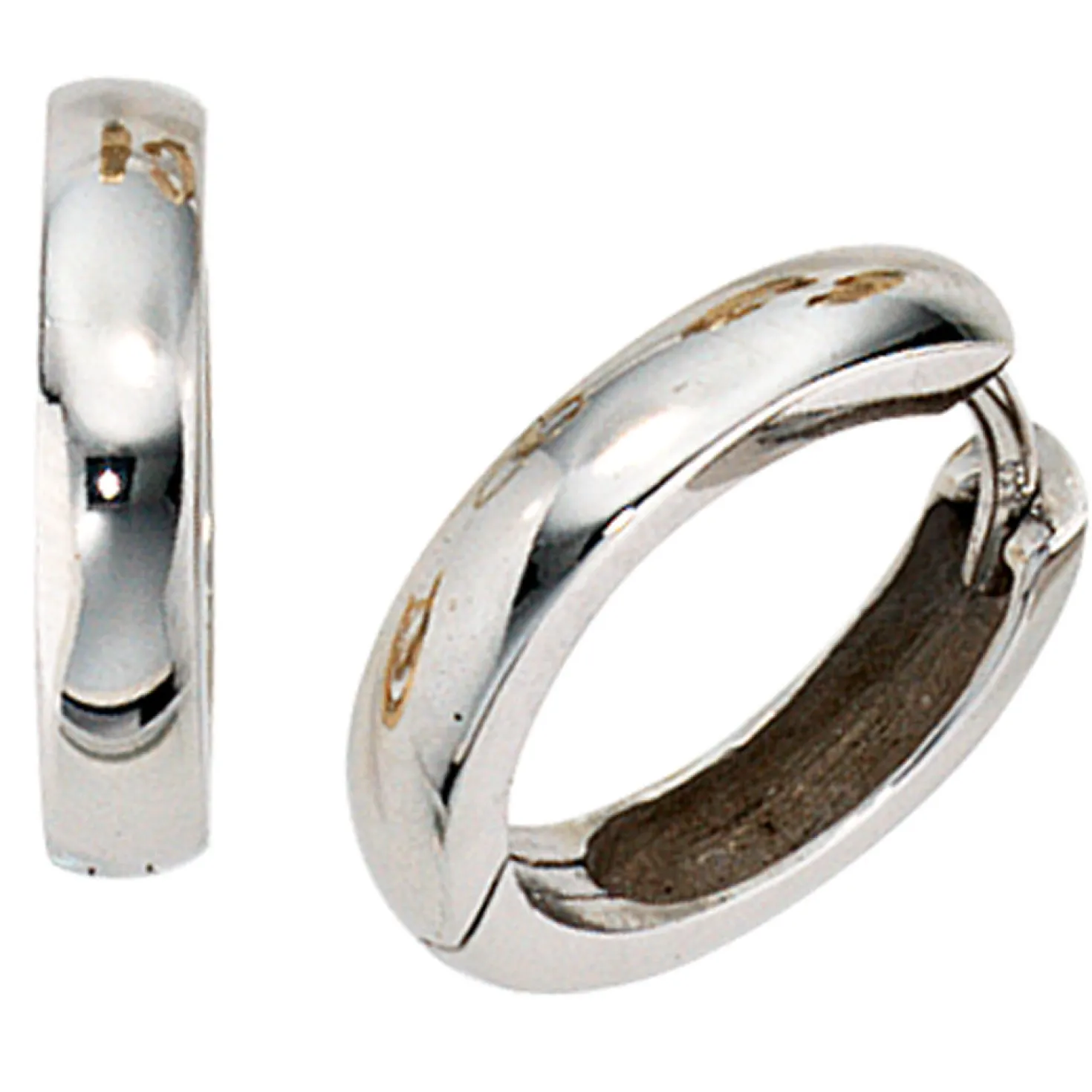 Paar Creolen Creole Ohrringe, 13.9mm, 375 Gold Weißgold, Klappmechanik