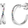 Paar Creolen Halbcreolen 925 Silber mit 10 Zirkonia Farbsteine multicolor
