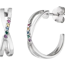 Paar Creolen Halbcreolen 925 Silber mit 10 Zirkonia Farbsteine multicolor