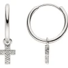 Paar Creolen Kreuz-Einhänger aus 925 Silber mit 12 Zirkonia Ohrringe