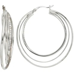 Paar Creolen 8,2mm Ohrringe aus 925 Silber kreisförmig 3-reihig modern