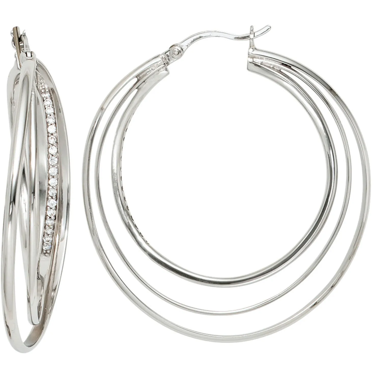 Paar Creolen 8,2mm Ohrringe aus 925 Silber kreisförmig 3-reihig modern