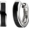 Paar Creolen 14,6mm Ohrringe mit schwarzer Einlage, 925 Silber, rund, Unisex