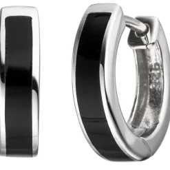 Paar Creolen 14,6mm Ohrringe mit schwarzer Einlage, 925 Silber, rund, Unisex