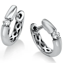 Paar Creolen Ohrringe aus 950 Platin mit 2 Diamanten Brillanten 0,10 Ct.
