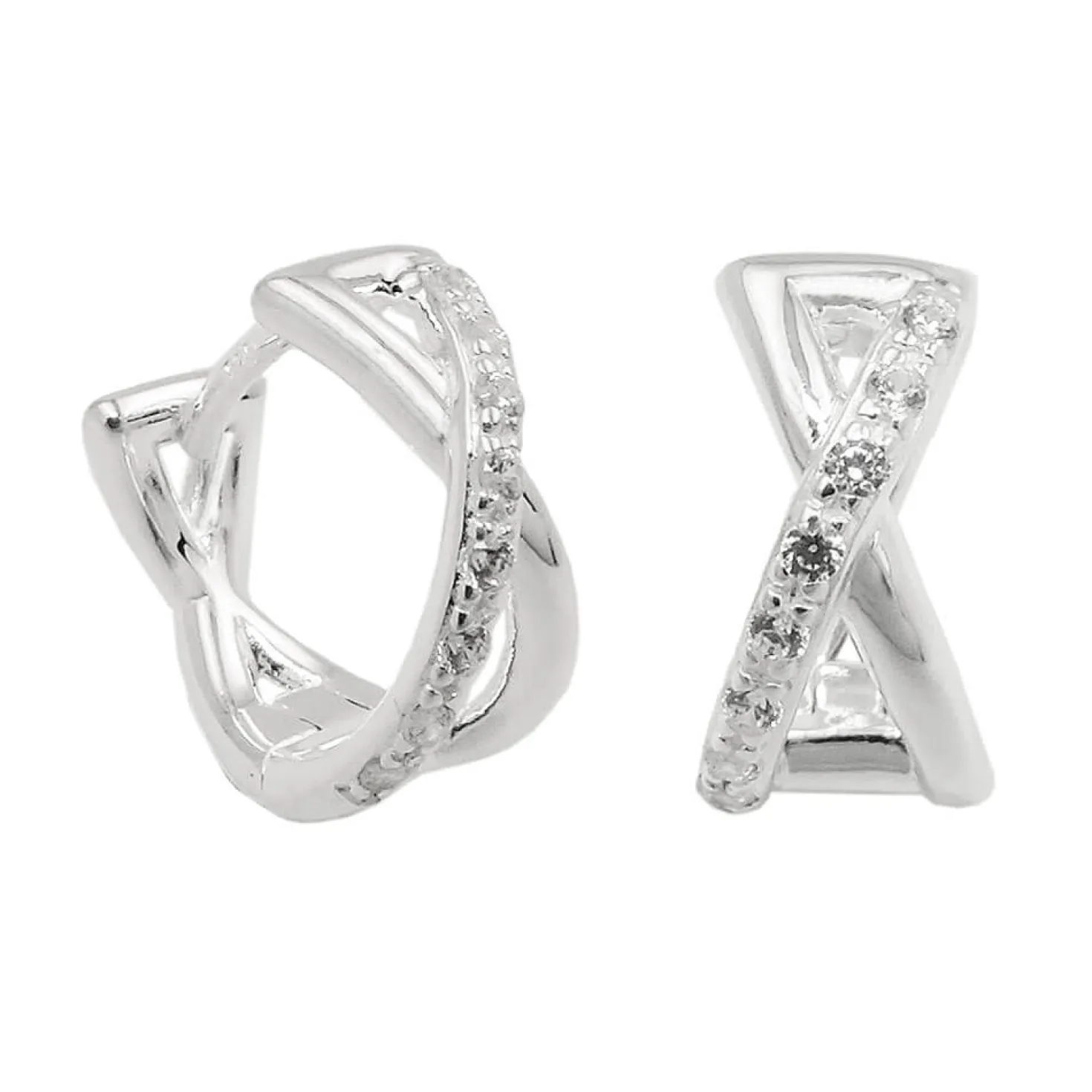 Paar Creolen Ohrringe 11x6mm überkreuzt mit Zirkonia aus 925 Silber