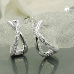 Paar Creolen Ohrringe 11x6mm überkreuzt mit Zirkonia aus 925 Silber