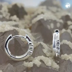 Paar Creolen Ohrringe 13x3mm mit 6 Zirkonia aus 925 Silber matt-glänzend