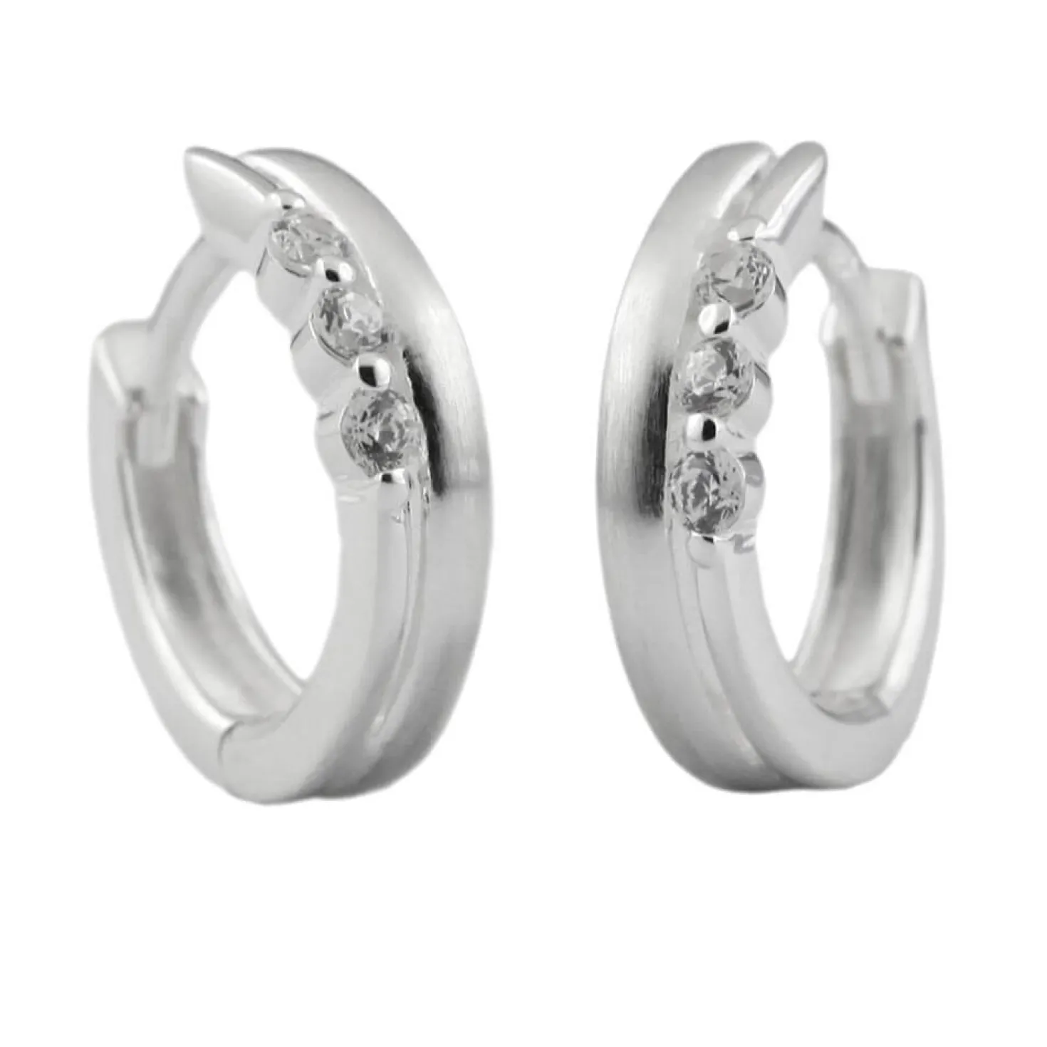 Paar Creolen Ohrringe 13x3mm mit 6 Zirkonia aus 925 Silber matt-glänzend