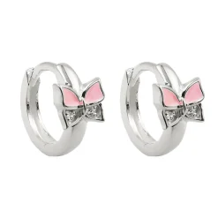 Paar Creolen Ohrringe 11x2mm Schmetterlinge rosa lackiert Zirkonia 925 Silber