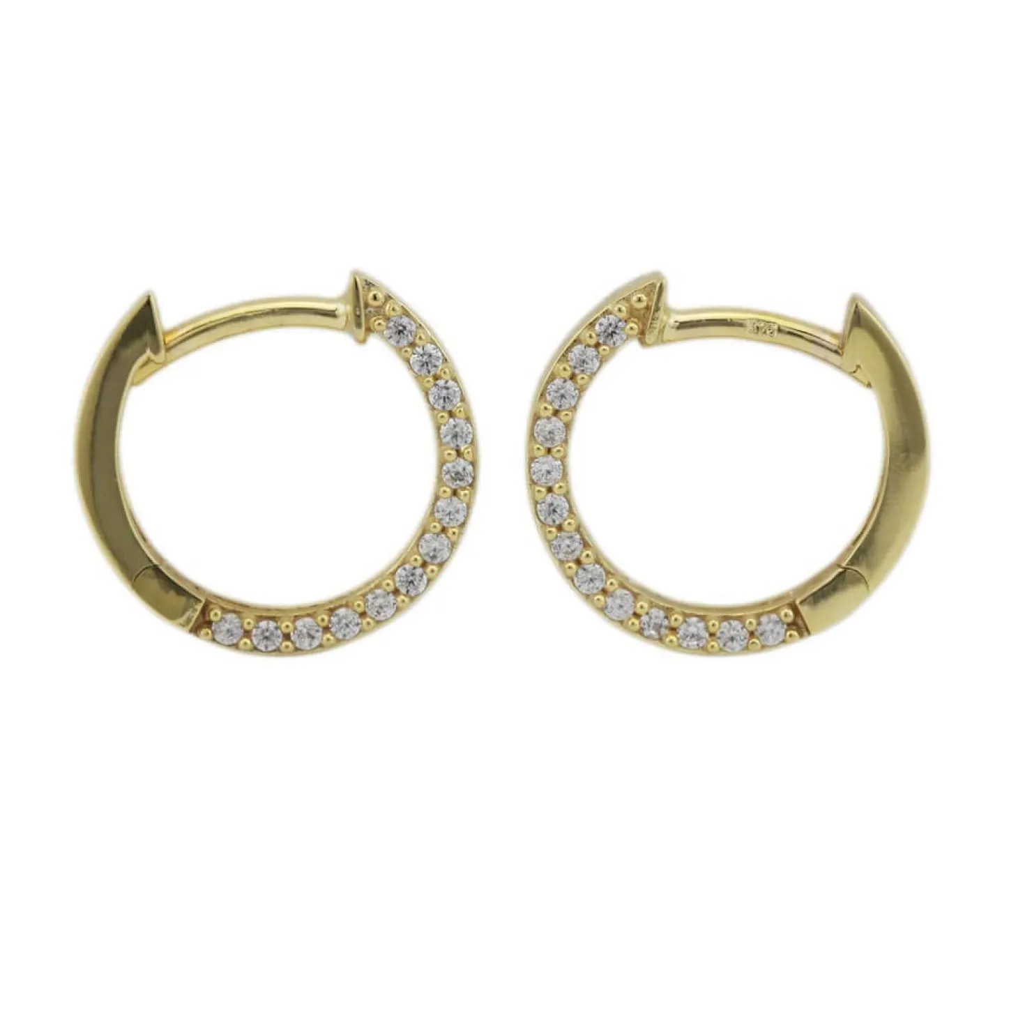 Paar Creolen Ohrringe 13x2mm seitlich mit Zirkonia 9Kt 375 Gold Gelbgold
