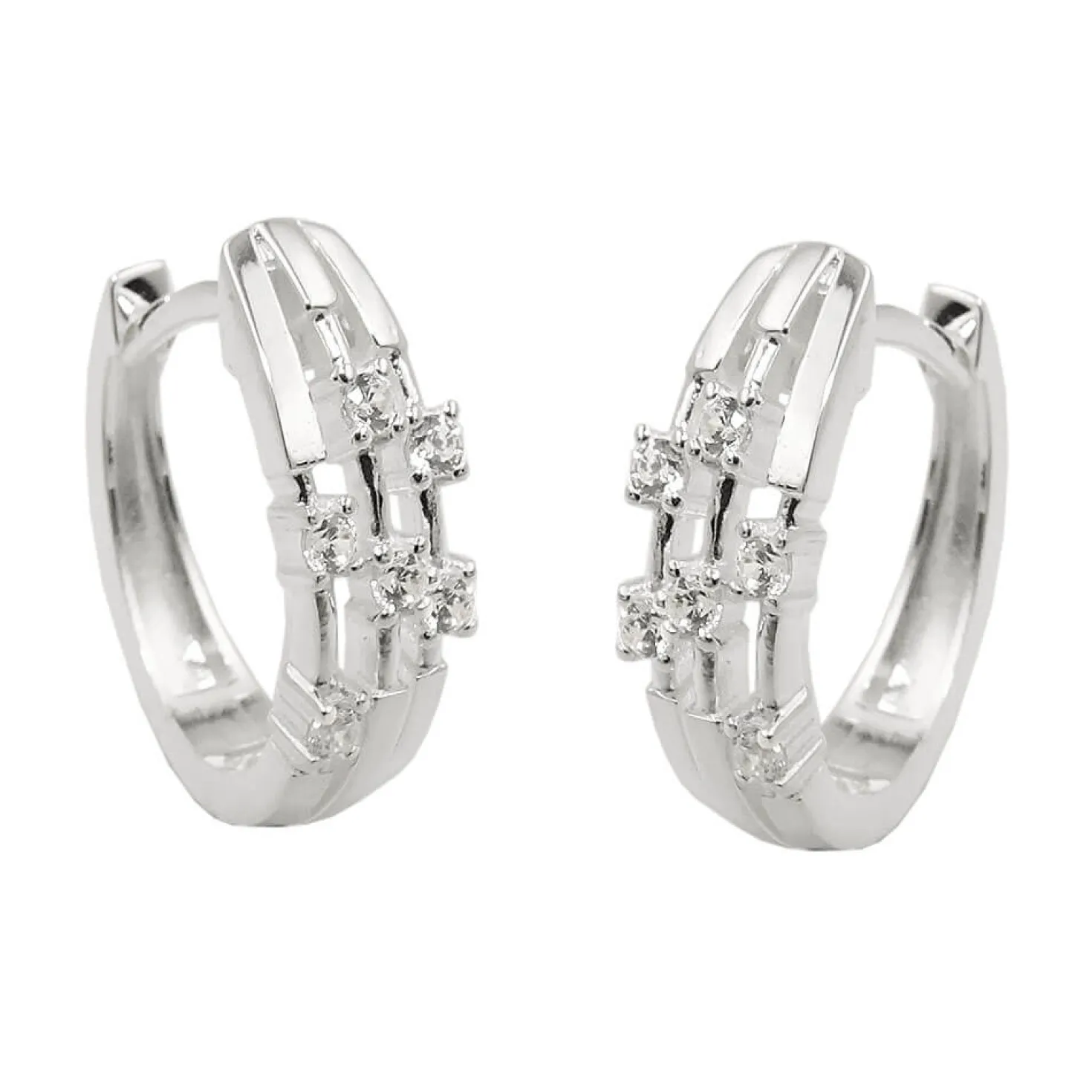 Paar Creolen Ohrringe 15x13x5mm mit weißen Zirkonia oval 925 Silber