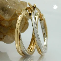 Paar Creolen 19x2mm aus 375 Gold Gelbgold & Weißgold Ohrschmuck Ohrringe