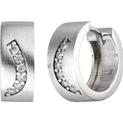 Paar Creolen 14,7x6,4mm aus 925 Silber matt 12 Zirkonia weiß Ohrringe Ohrschmuck