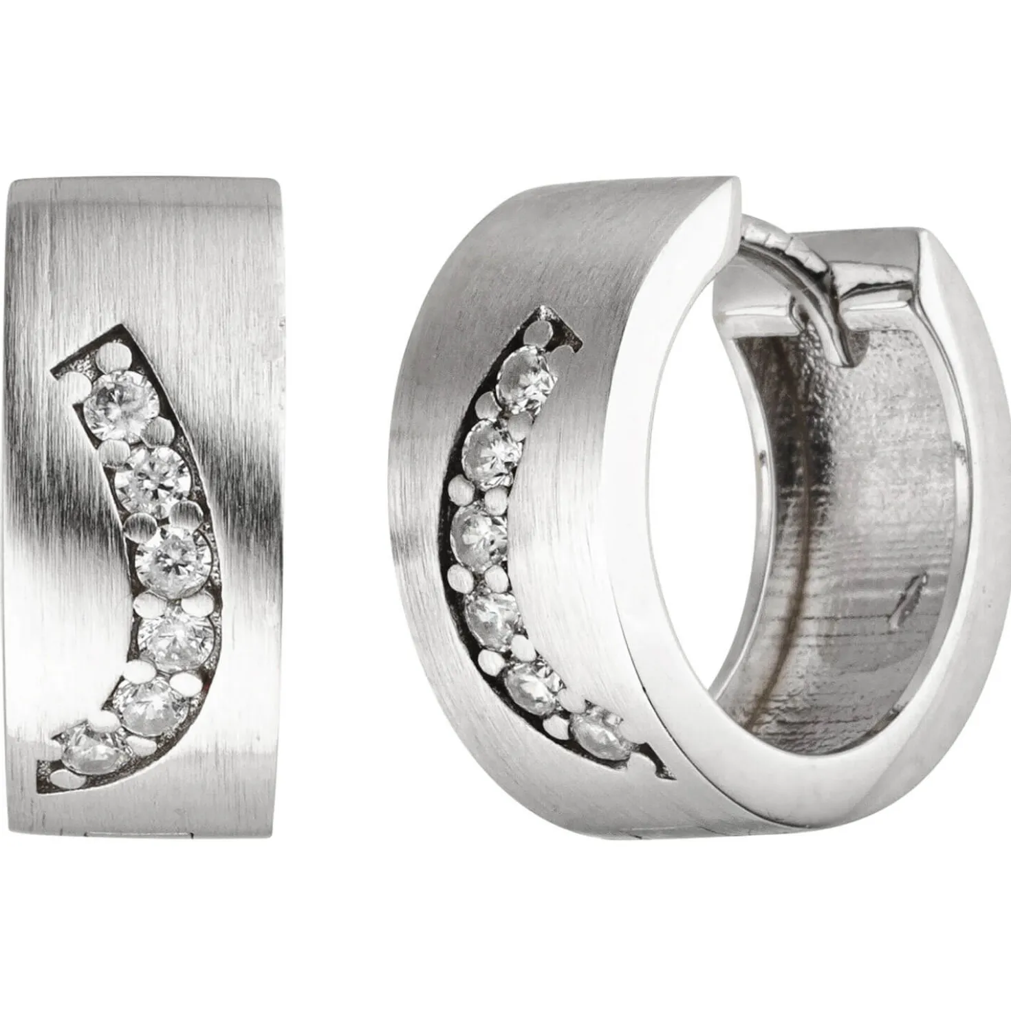 Paar Creolen 14,7x6,4mm aus 925 Silber matt 12 Zirkonia weiß Ohrringe Ohrschmuck