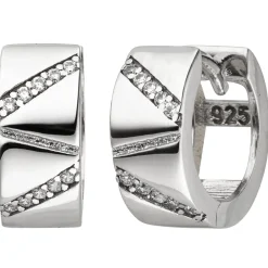 Paar Creolen 12,5x5,6mm aus 925 Silber mit 20 Zirkonia Ohrringe Zick-Zack-Muster