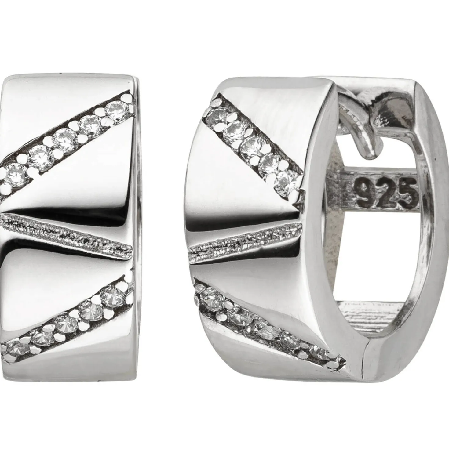 Paar Creolen 12,5x5,6mm aus 925 Silber mit 20 Zirkonia Ohrringe Zick-Zack-Muster