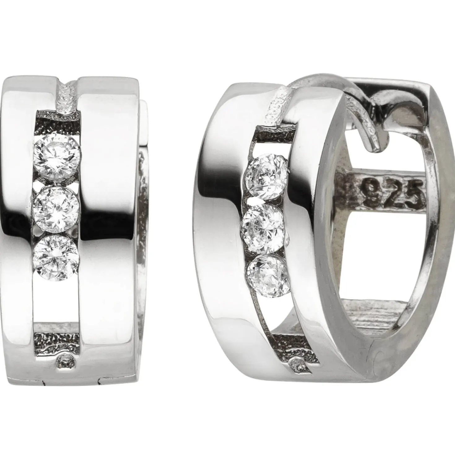 Paar Creolen 12,5x5,6mm aus 925 Silber mit 6 Zirkonia weiß Ohrringe Ohrschmuck