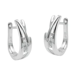 Paar Creolen 17x5mm mit Zirkonia aus 925 Silber matt-rhodiniert glänzend