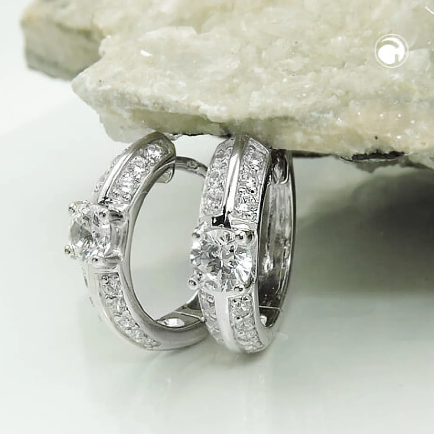 Paar Creolen 15x4mm mit Zirkonia aus 925 Silber rhodiniert glänzend