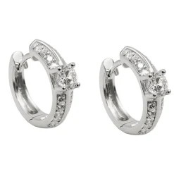 Paar Creolen 15x4mm mit Zirkonia aus 925 Silber rhodiniert glänzend