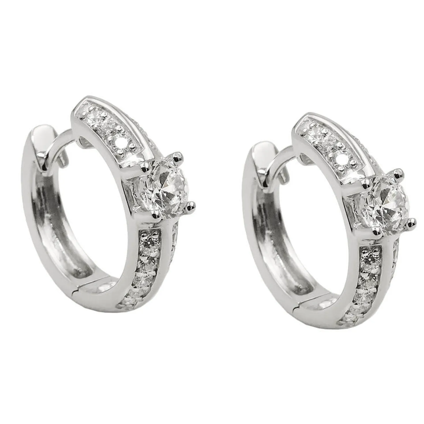 Paar Creolen 15x4mm mit Zirkonia aus 925 Silber rhodiniert glänzend