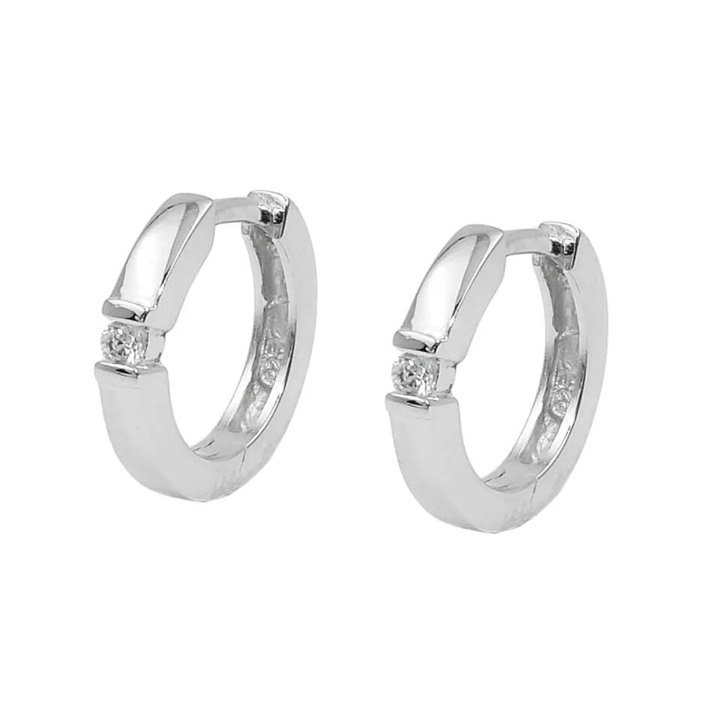 Paar Creolen 13x2mm mit Zirkonia aus 925 Silber rhodiniert glänzend
