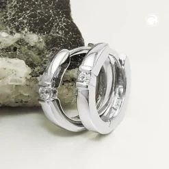 Paar Creolen 13x2mm mit Zirkonia aus 925 Silber rhodiniert glänzend