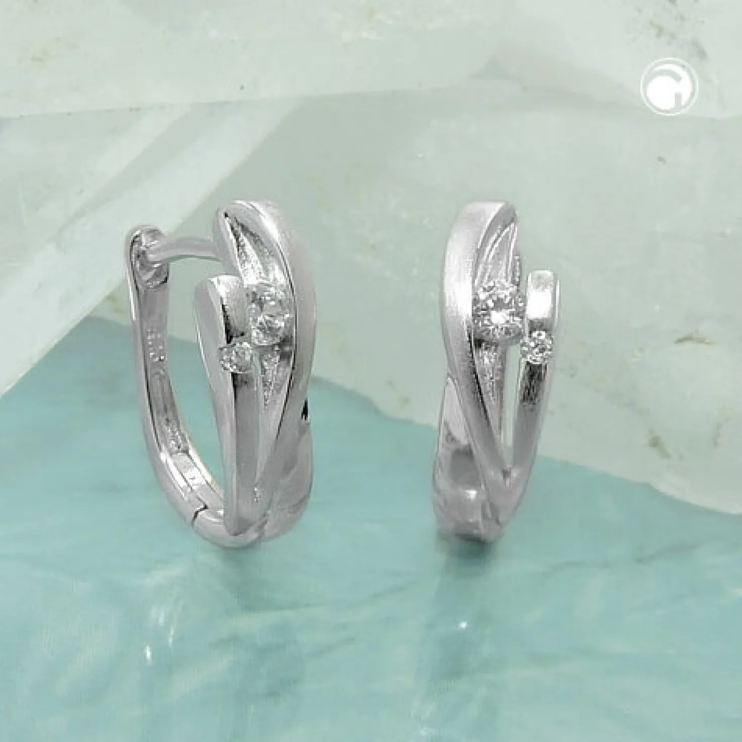 Paar Creolen 14x5mm mit Zirkonia 925 Silber matt-rhodiniert glänzend