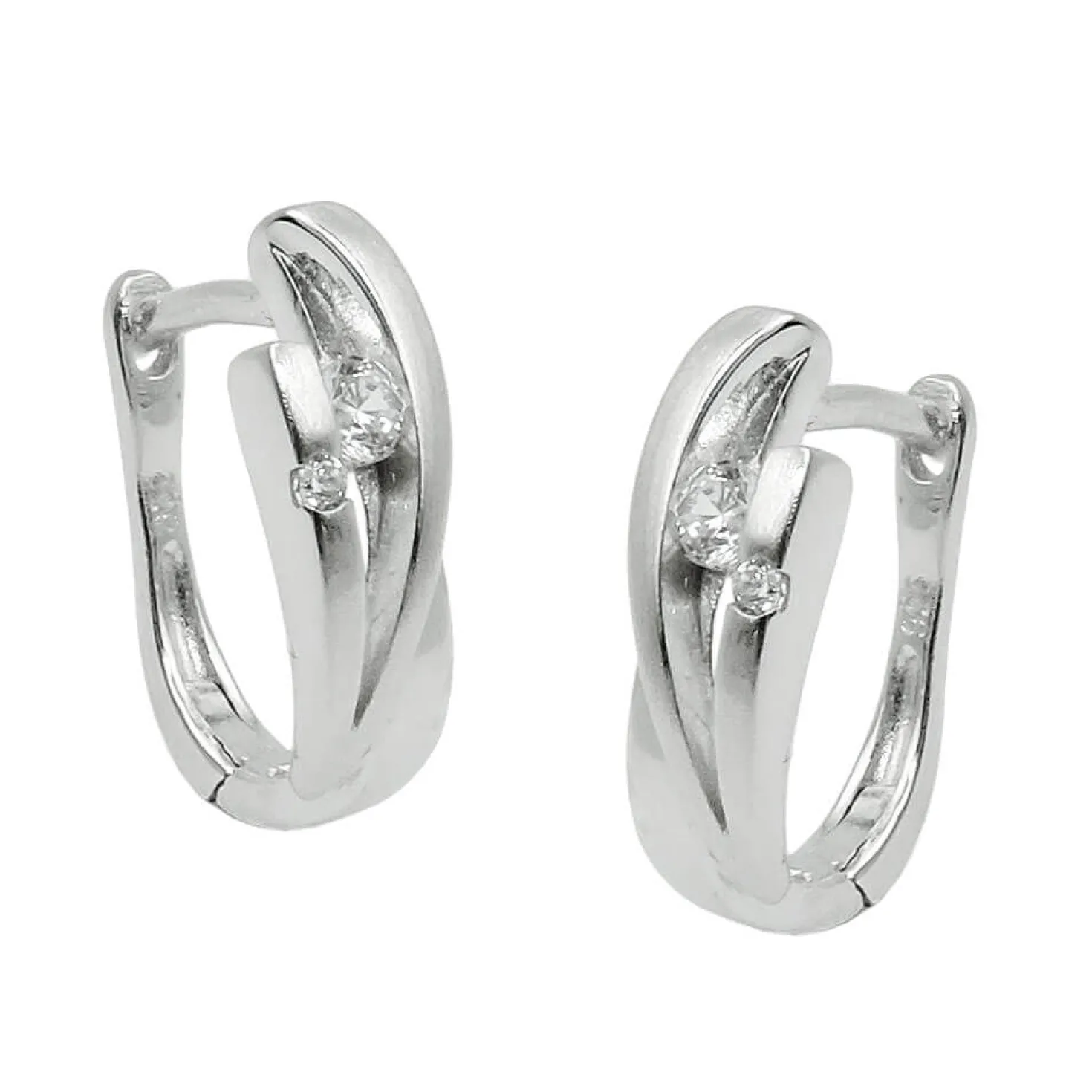 Paar Creolen 14x5mm mit Zirkonia 925 Silber matt-rhodiniert glänzend