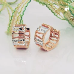 Paar Creolen 12x6mm Ohrringe Klappcreole Streben 375 Gold Rotgold bicolor Damen