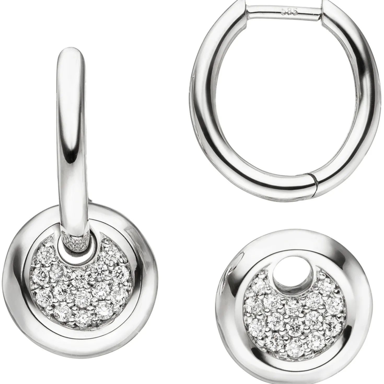 Paar Creolen 9,7x19,4mm Ohrringe mit 30 Brillanten 0.22Ct W/SI 585 Gold Weißgold