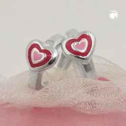 Paar Creolen 12x2mm -Ohrringe mit Herzen Herzchen pink-rot lackiert 925 Silber