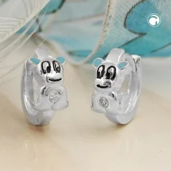 Paar Creolen 12x2mm Ohrringe Ohrschmuck Hund hellblau 925 Silber für Kinder