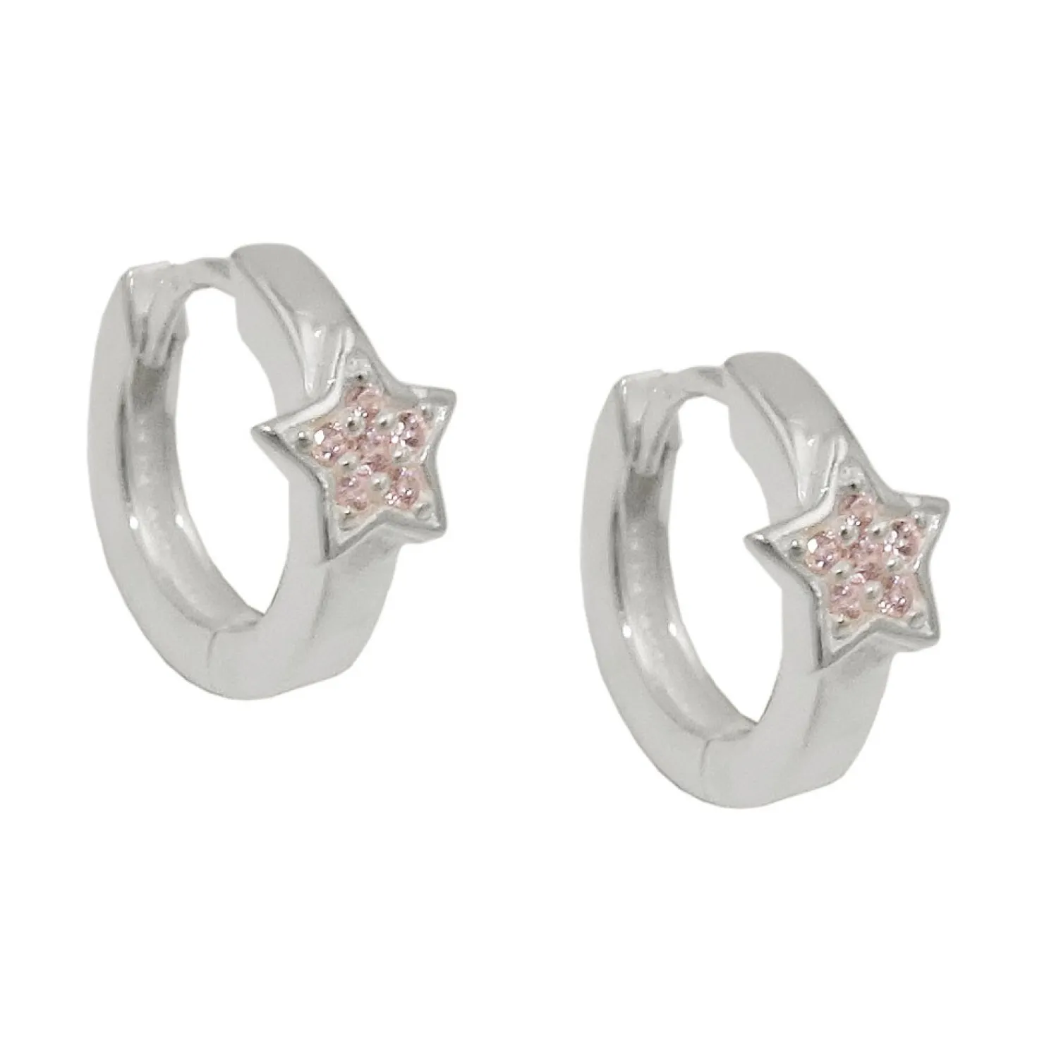 Paar -Creolen 12x2mm Ohrringe Sterne Sternchen mit pink Zirkonia 925 Silber
