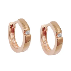 Paar Creolen 12x2mm Ohrringe, Zirkonia weiß, 925 Silber Rotgold vergoldet