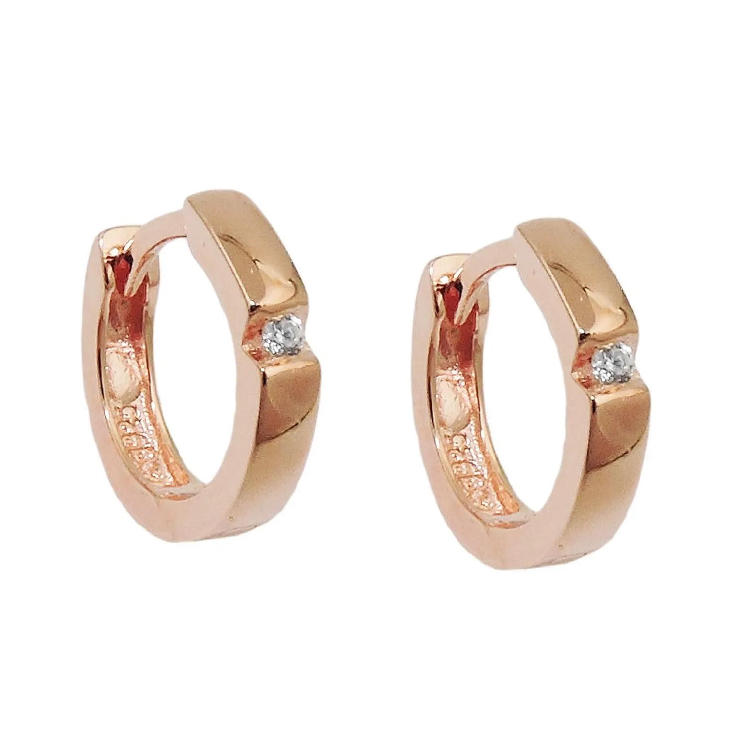 Paar Creolen 12x2mm Ohrringe, Zirkonia weiß, 925 Silber Rotgold vergoldet