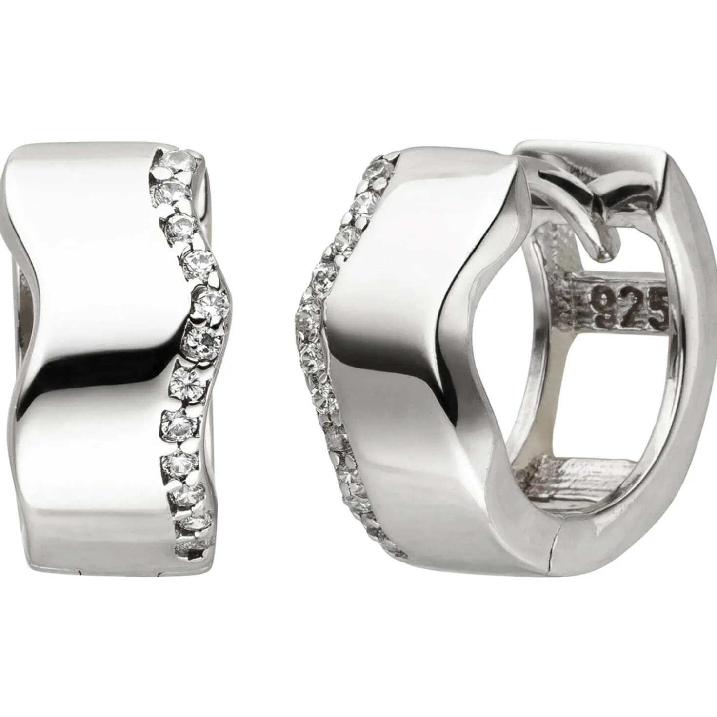 Paar Creolen 12,4x6,5mm 925 Silber mit 24 Zirkonia Ohrringe gewellt Ohrschmuck