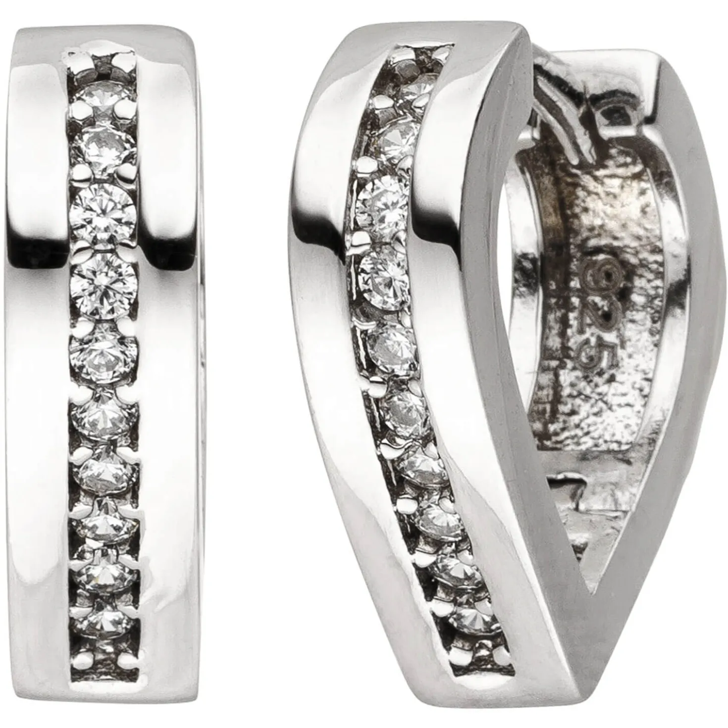 Paar Creolen 13,3x3,8mm spitz-oval 925 Silber 20 Zirkonia Ohrringe Ohrschmuck