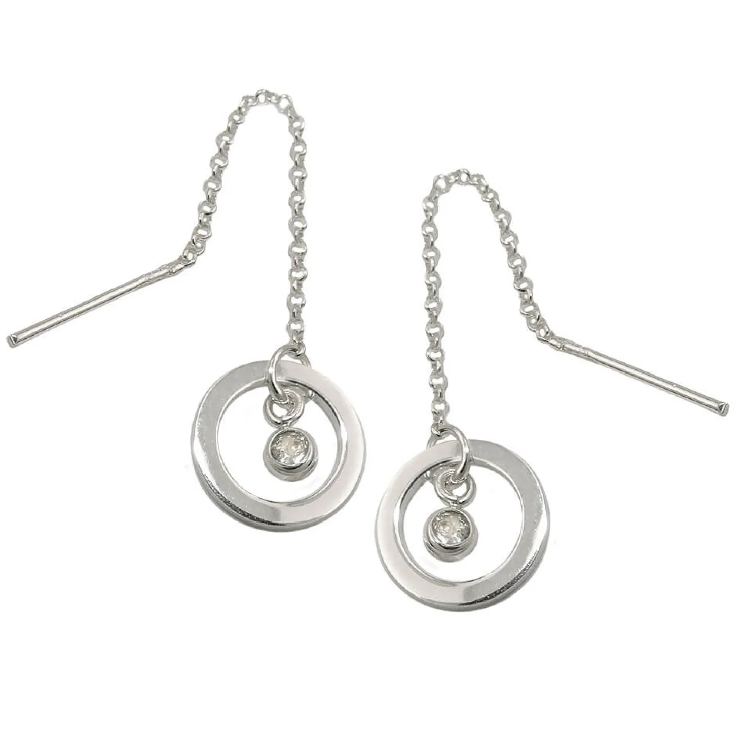 Paar Durchzieher Ohrhänger 65x11mm Ring mit Zirkonia 925 Silber Damen