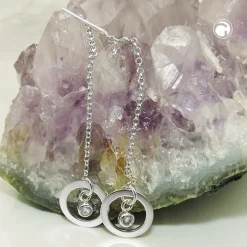 Paar Durchzieher Ohrhänger 65x11mm Ring mit Zirkonia 925 Silber Damen