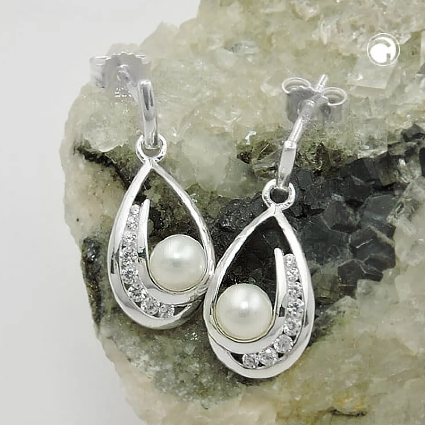 Paar Hängerstecker Ohrhänger 20x9mm Süßwasser-Zuchtperle mit Zirkonia 925 Silber