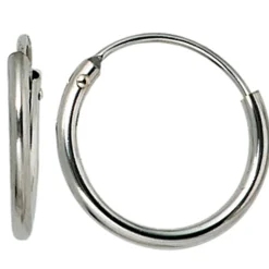 Paar Kleine Creolen Creole Ohrringe Ø13mm 585 Gold Weißgold schlicht rund