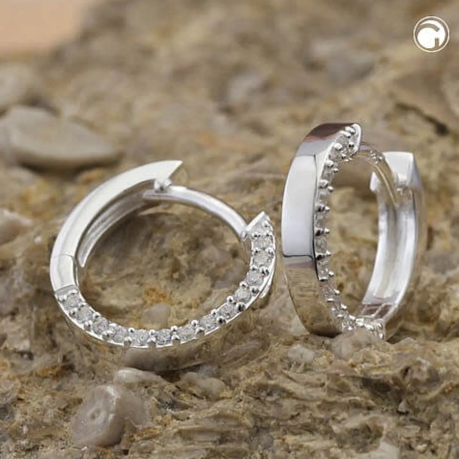 Paar kleine Creolen Ohrringe 13x2mm mit Zirkonia seitlich 925 Silber Kinder