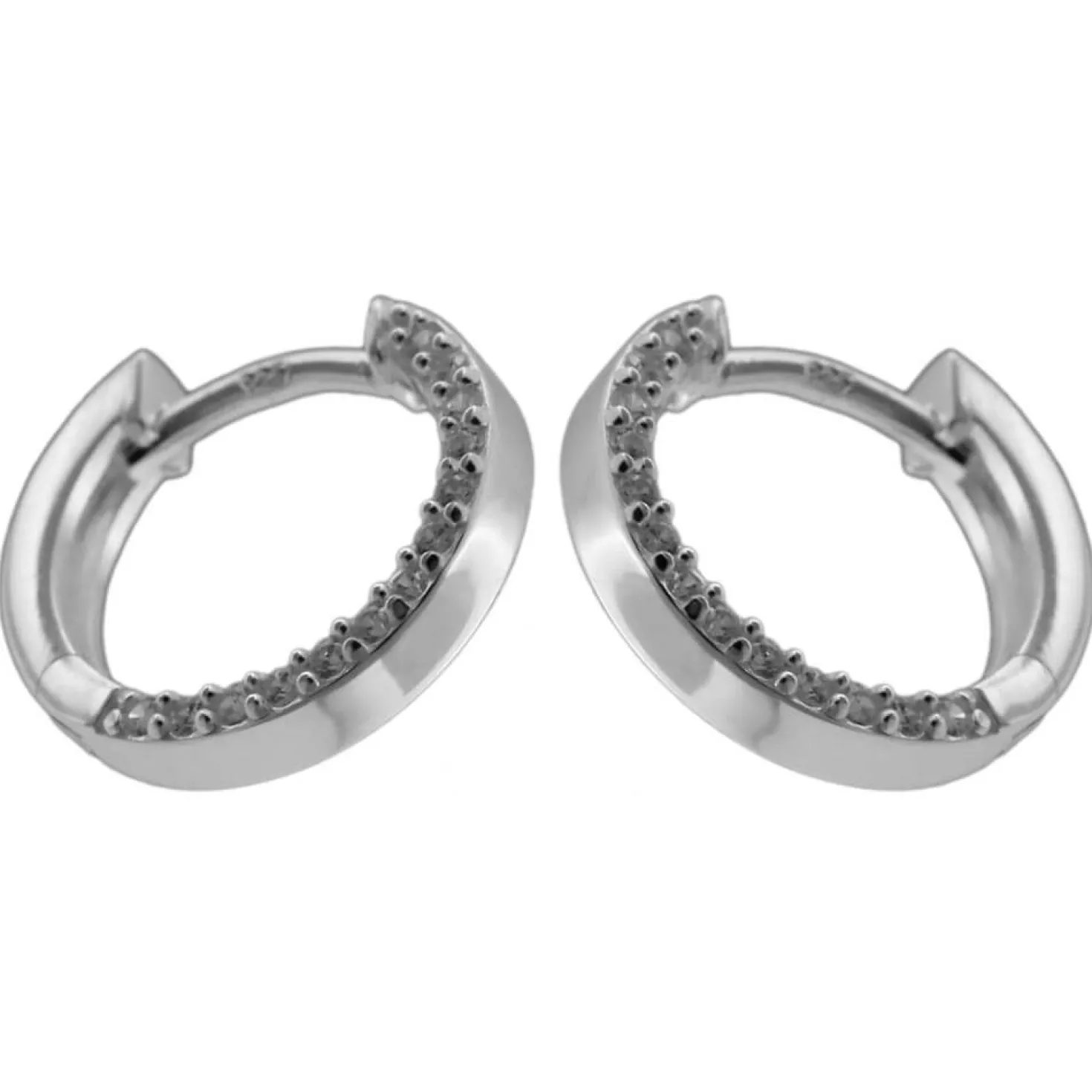 Paar kleine Creolen Ohrringe 13x2mm mit Zirkonia seitlich 925 Silber Kinder
